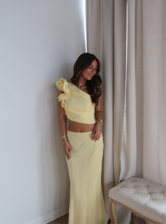 Greta One Shoulder Ruffle Top | Lemon