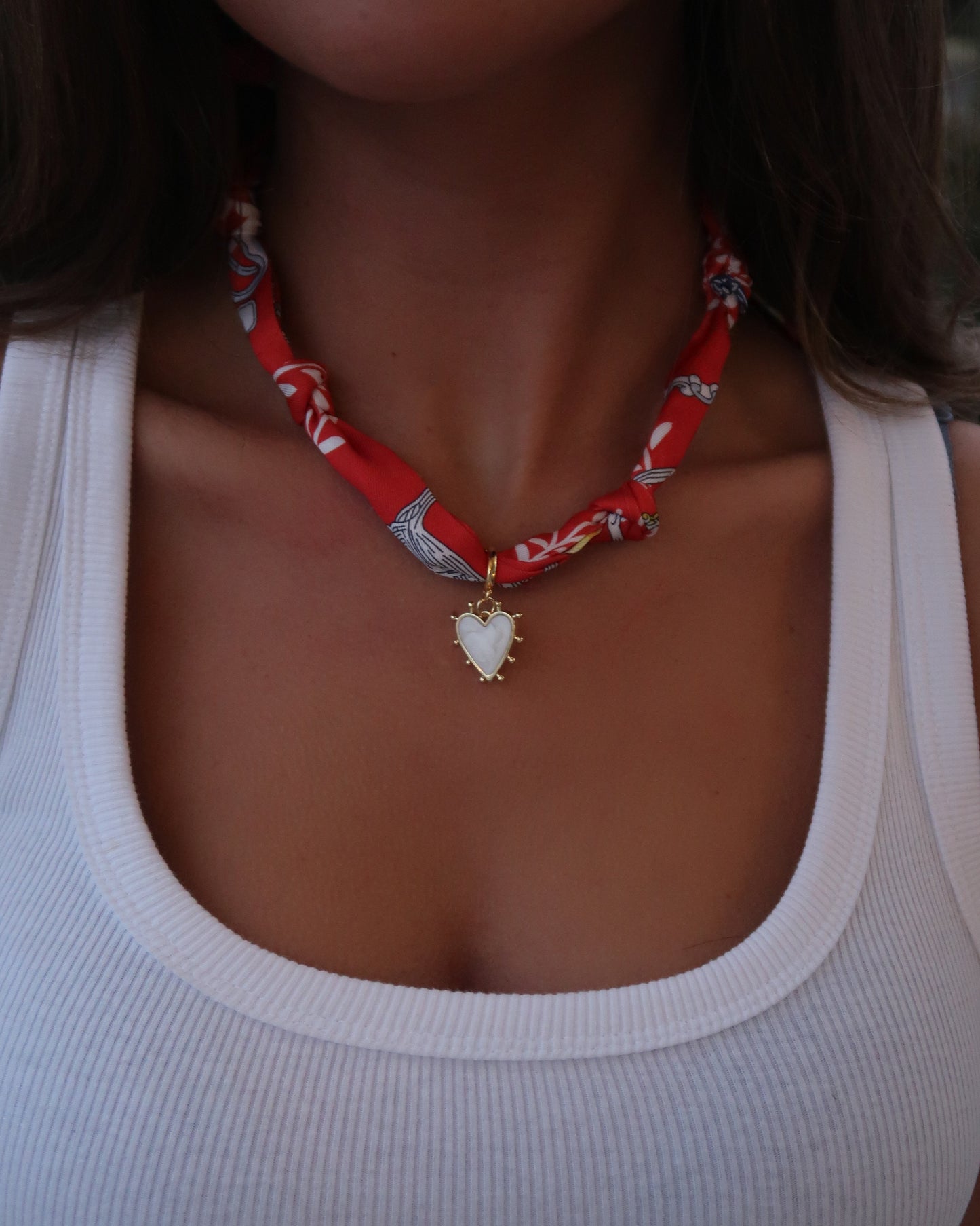 Scarf Charm Necklace | Red | Marbled Heart