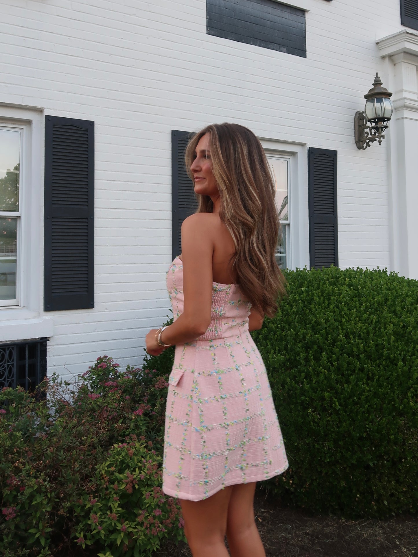 Charlotte Tweed Mini Dress | Pink