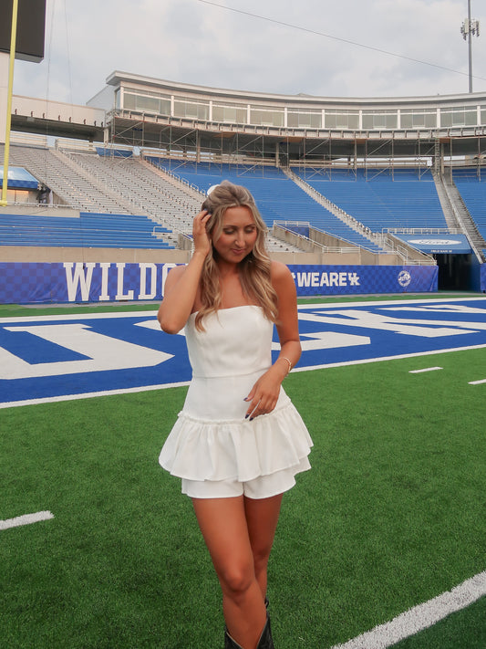 Meet Me At Halftime White Romper