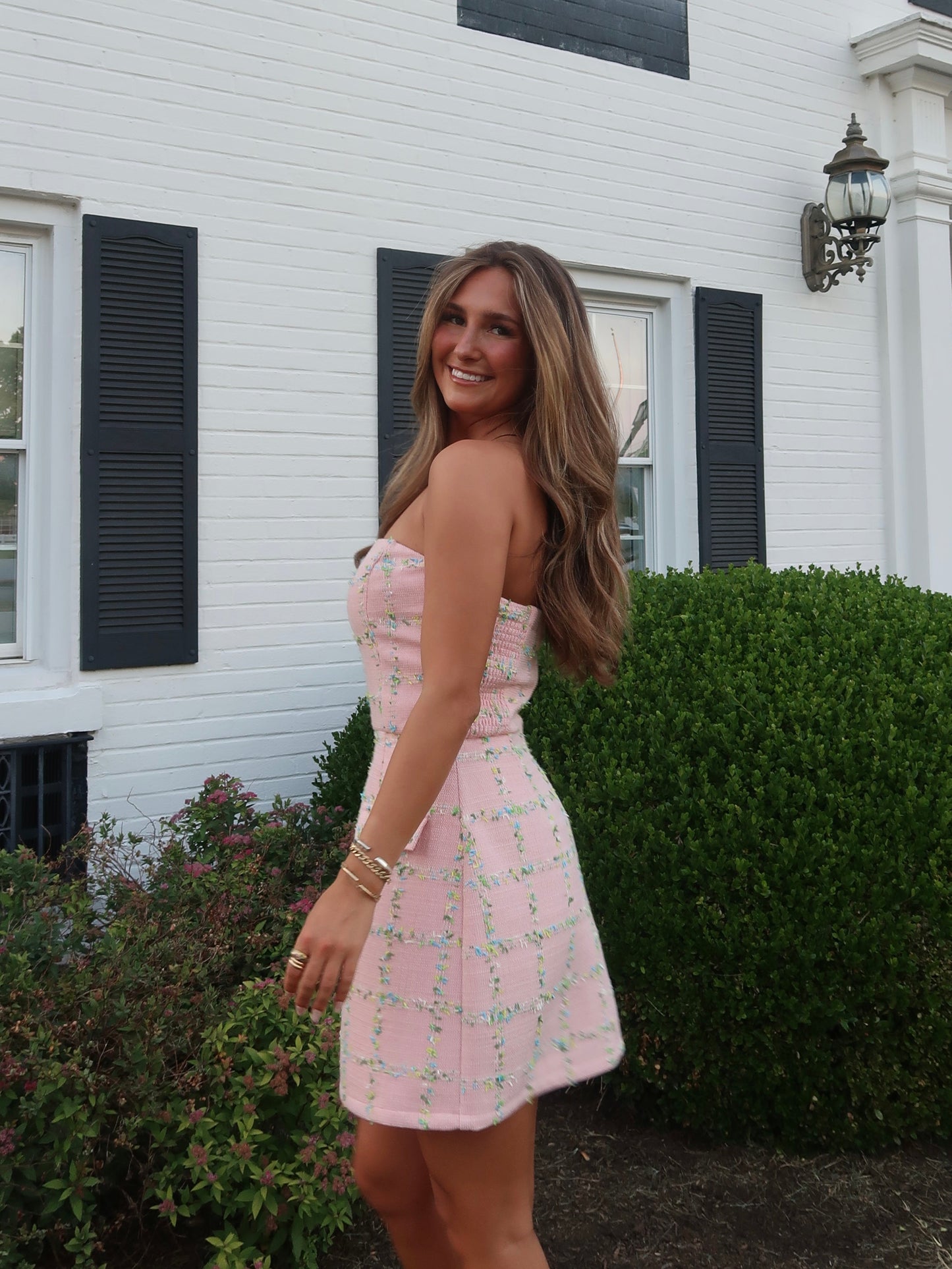 Charlotte Tweed Mini Dress | Pink