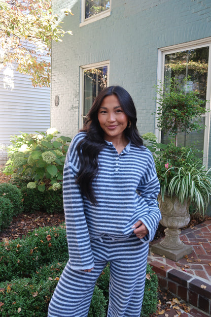 Cloud Knit Stripe Henley | Powder Blue