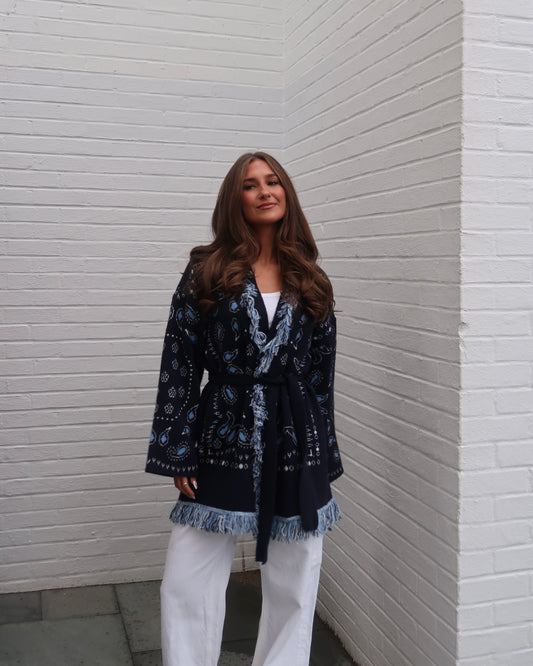 Rhett Fringe Cardigan | Navy | PREORDER