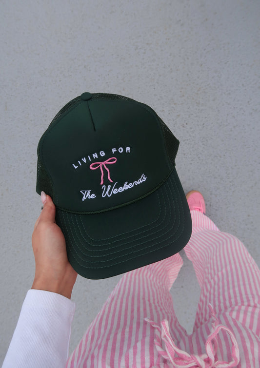 Living For The Weekends Green Trucker Hat