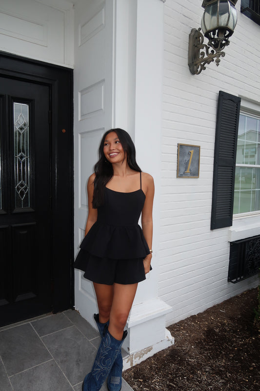 Tailgate Ready Black Ruffle Romper