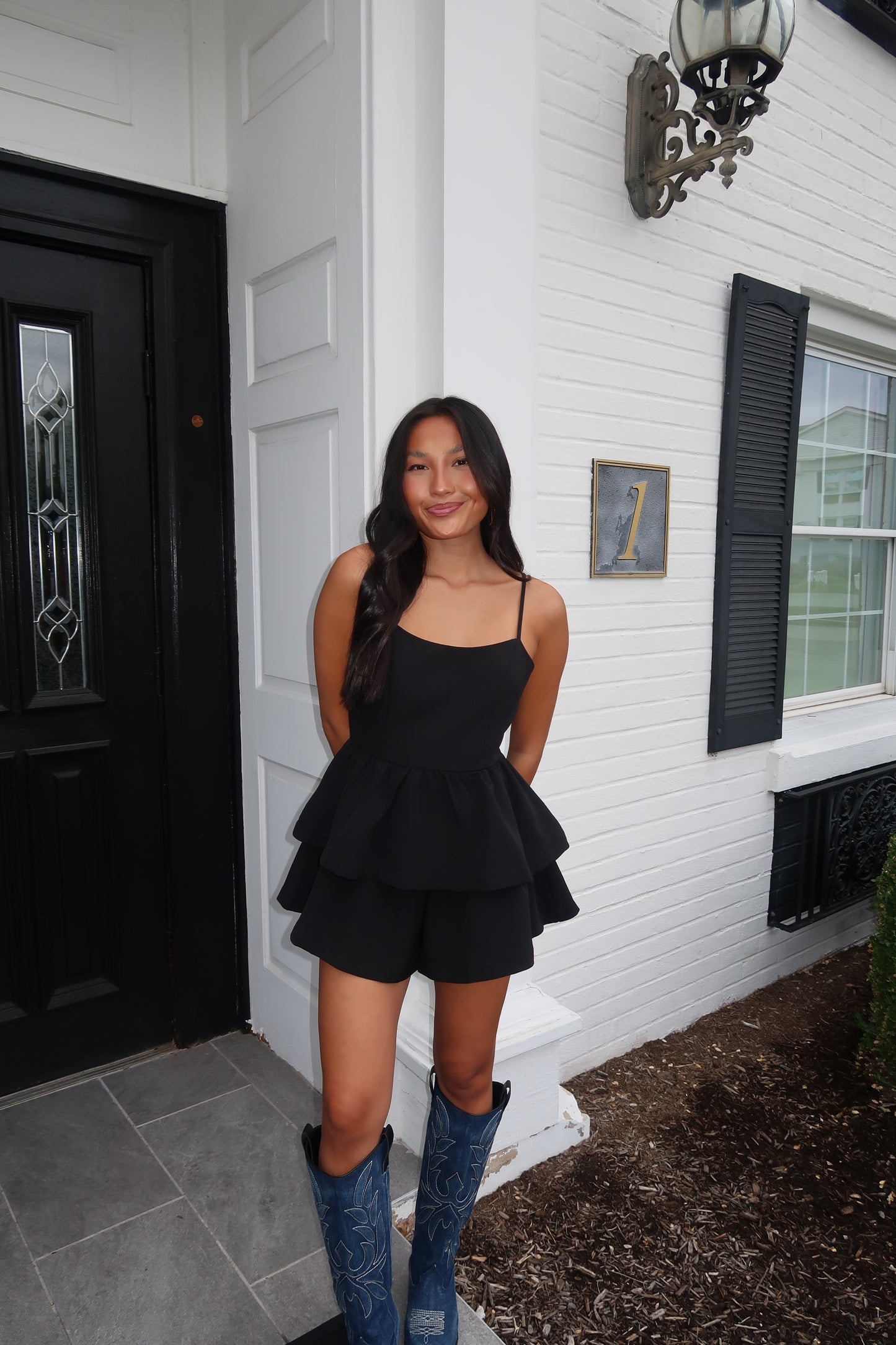Tailgate Ready Black Ruffle Romper