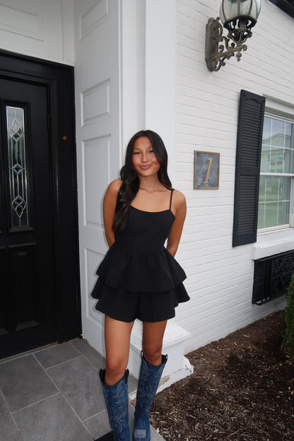 Tailgate Ready Black Ruffle Romper