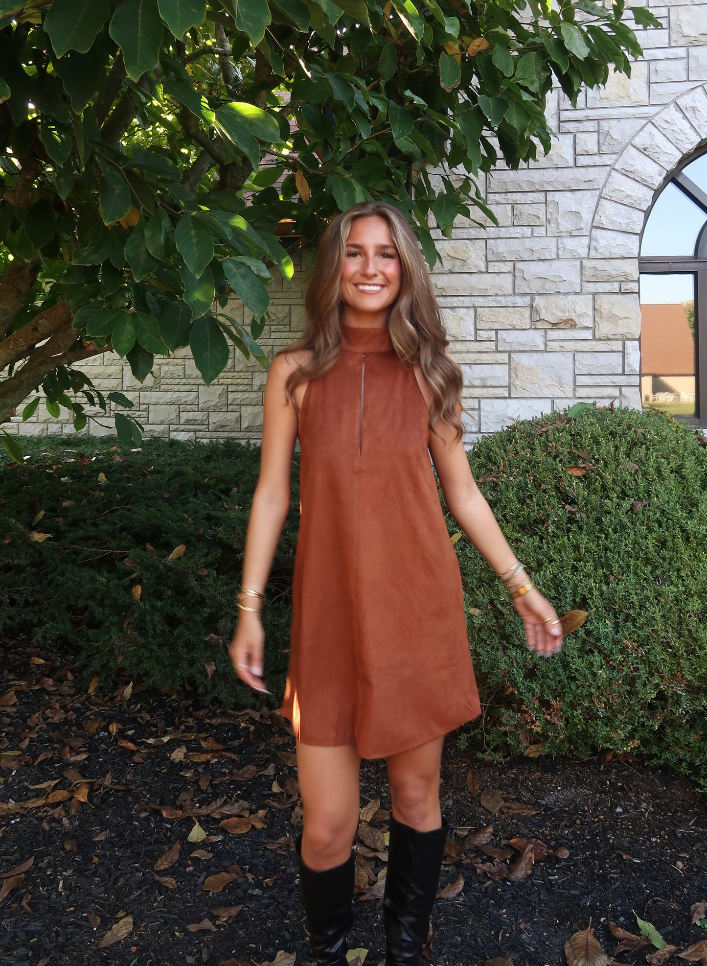 Rhodes Suede Mini Dress | Brown
