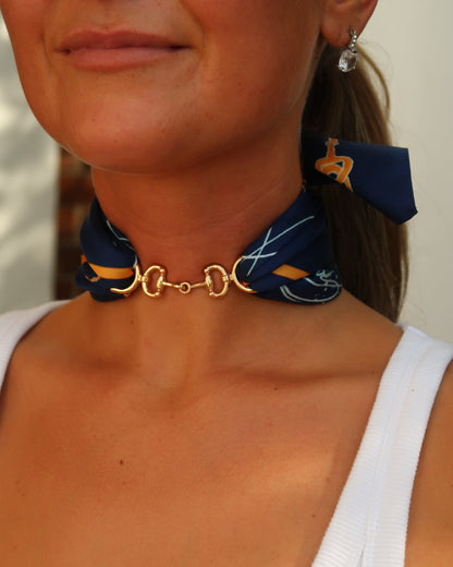Scarf Necklace | Navy + Gold | Horsebit