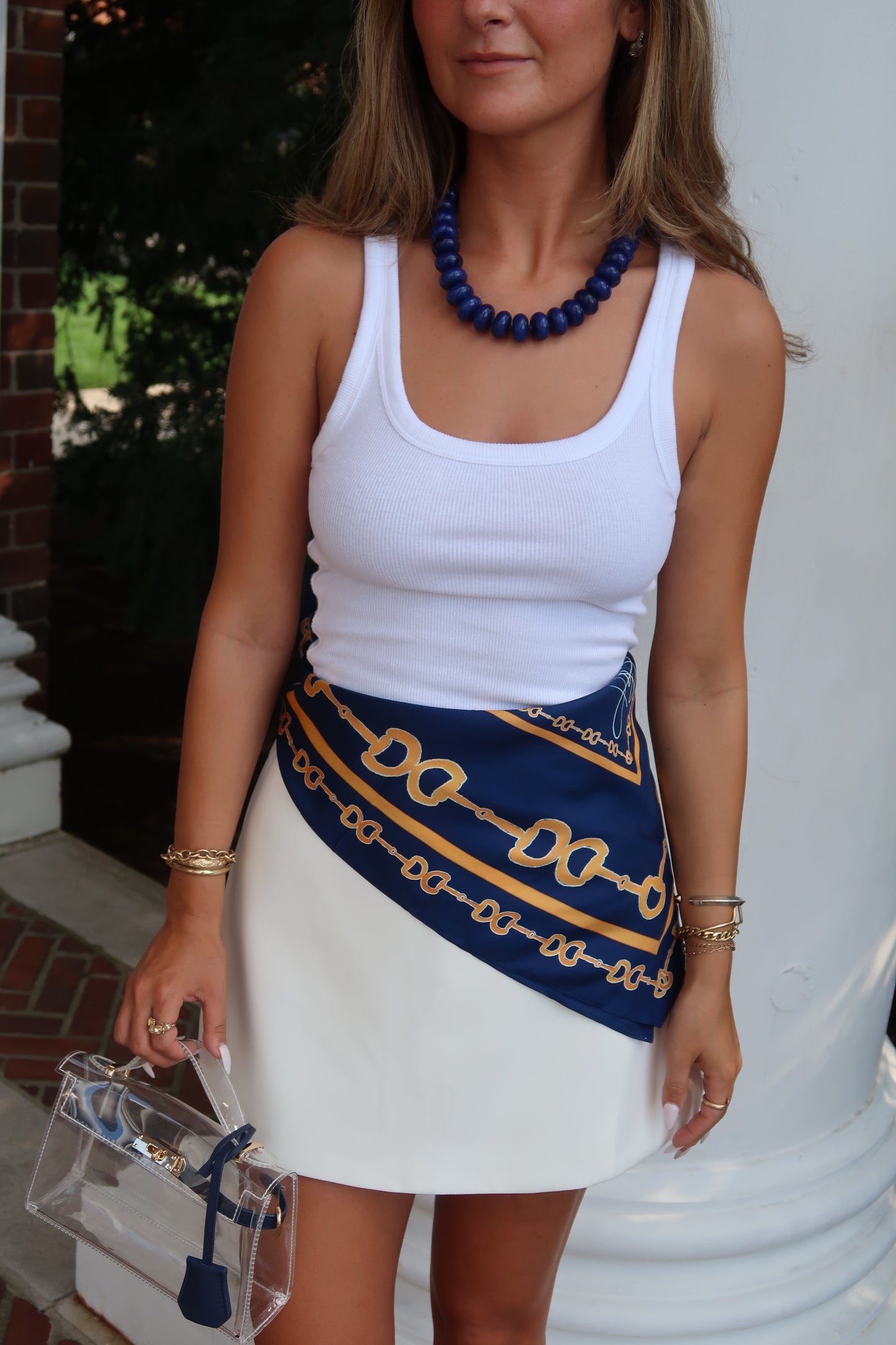 Scarf Necklace | Navy + Gold | Horsebit
