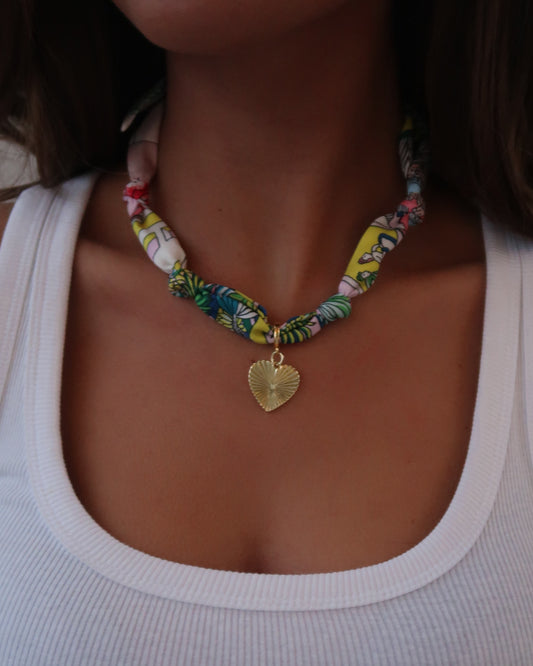 Scarf Charm Necklace | Multi-Color | Etched Heart