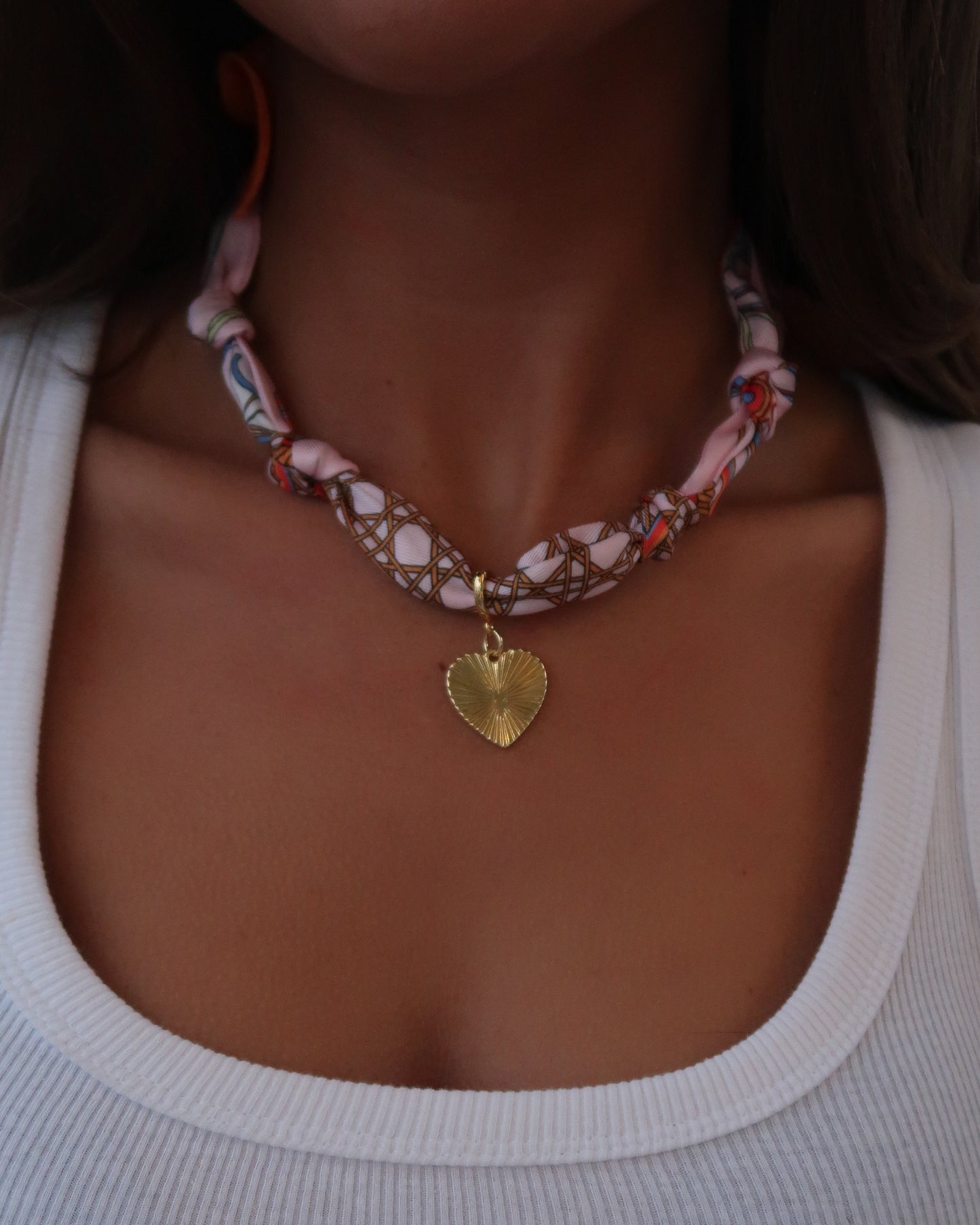 Scarf Charm Necklace | Pink Multi | Etched Heart