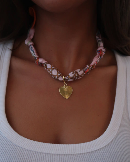 Scarf Charm Necklace | Pink Multi | Etched Heart
