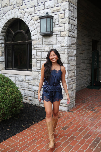 Blair Satin Lace Set | Navy