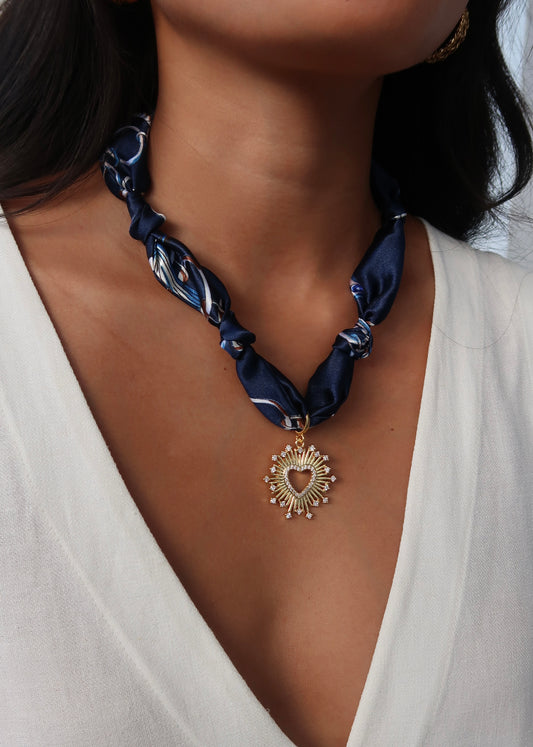 Scarf Charm Necklace | Navy | Heartburst