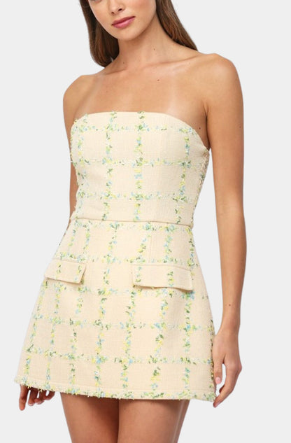 Charlotte Tweed Mini Dress | Butter Yellow