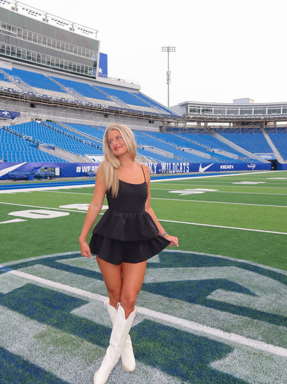 Tailgate Ready Black Ruffle Romper