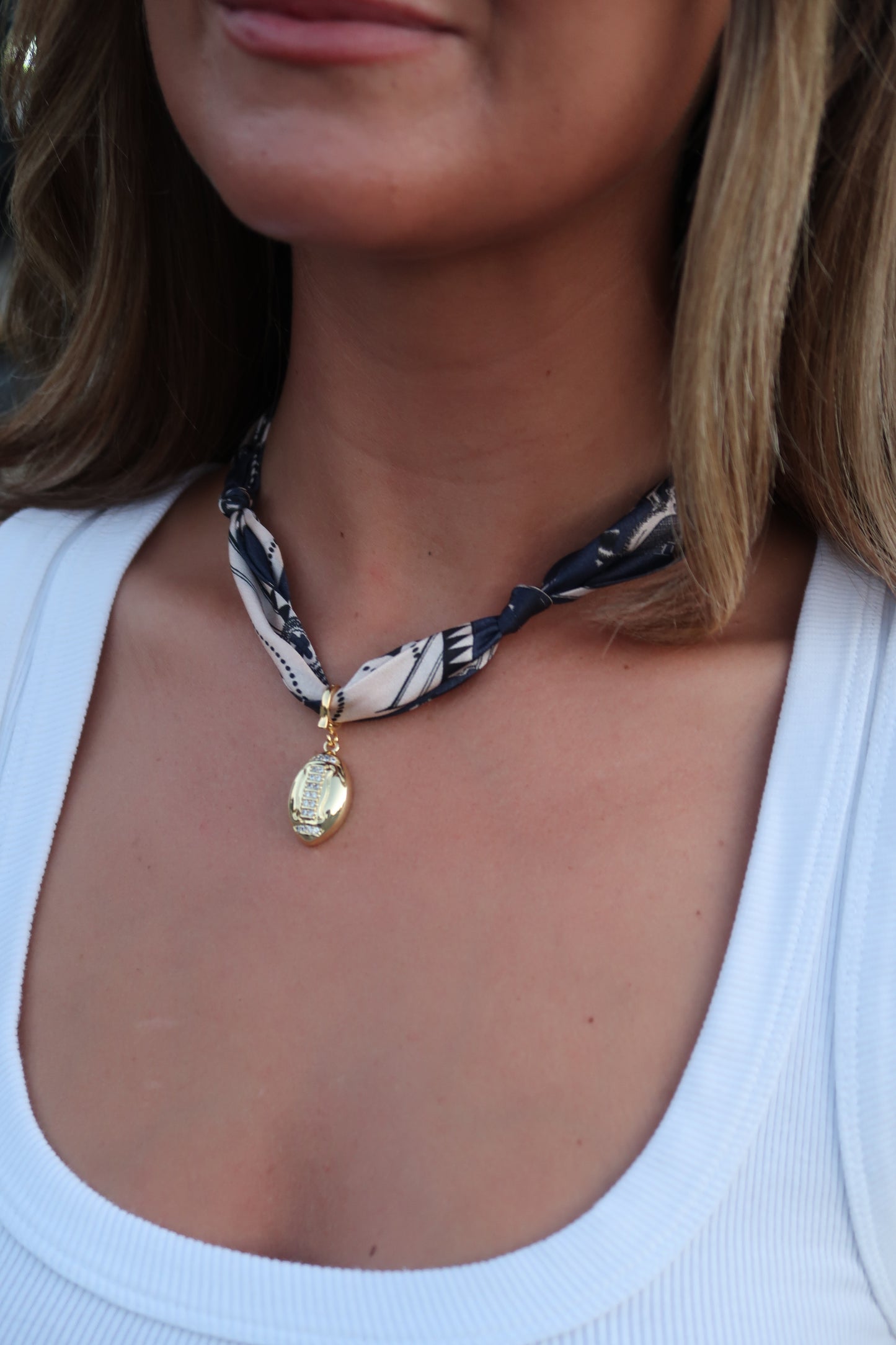 Scarf Charm Necklace | Navy | Football