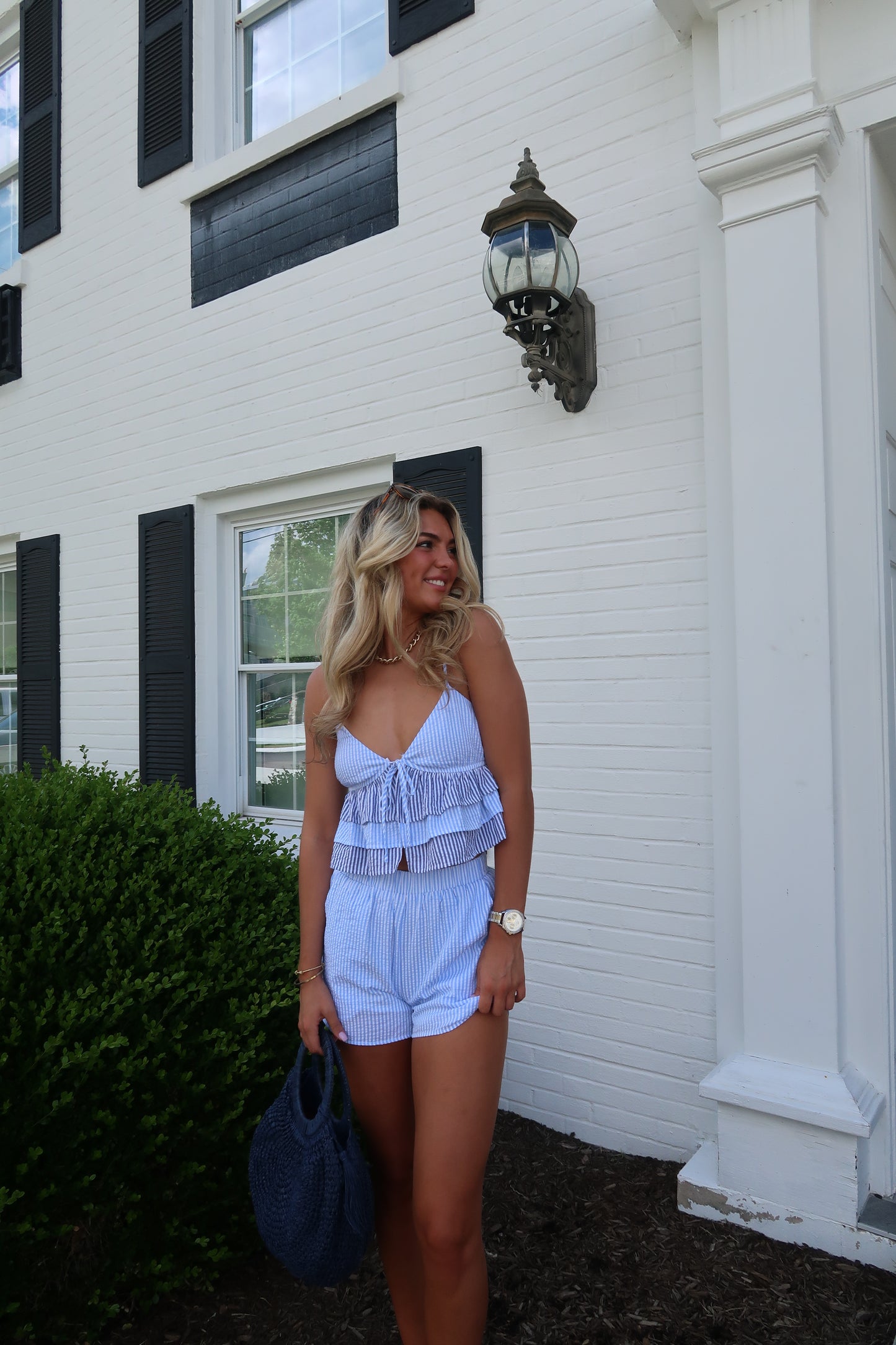 Ellie Blue and White Striped Shorts