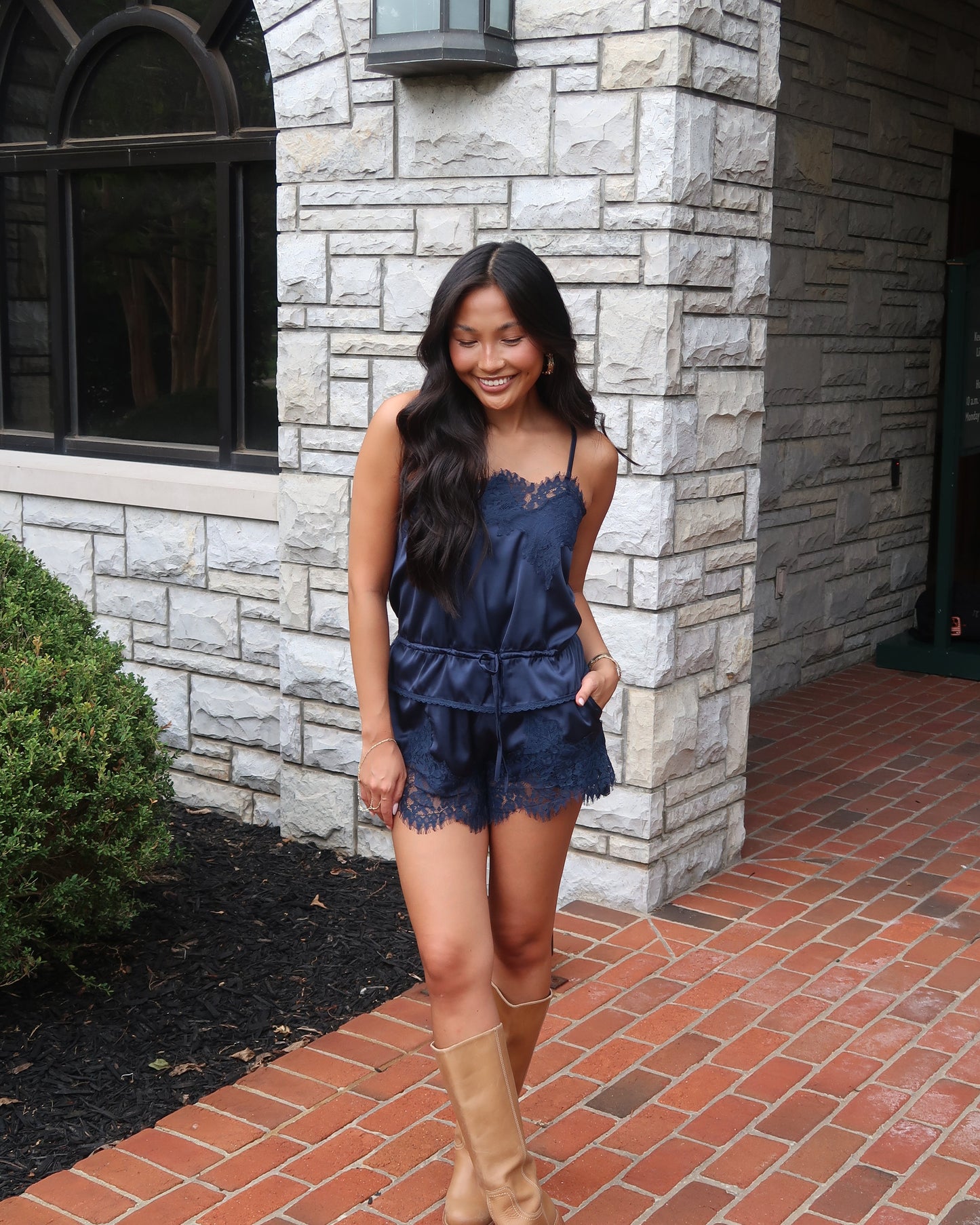 Blair Satin Lace Set | Navy