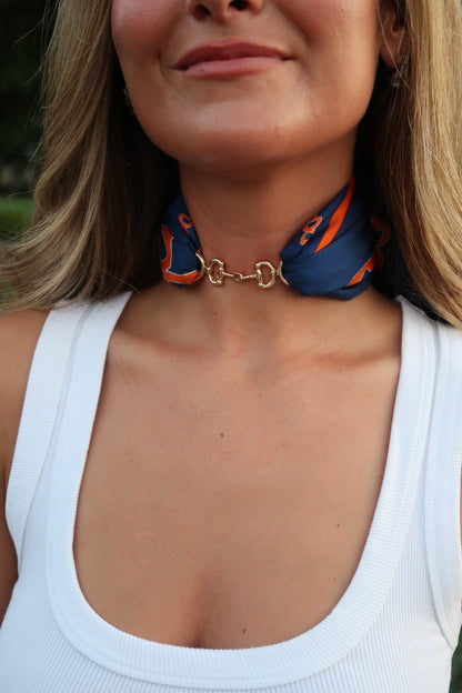 Scarf Necklace | Navy + Orange | Horsebit