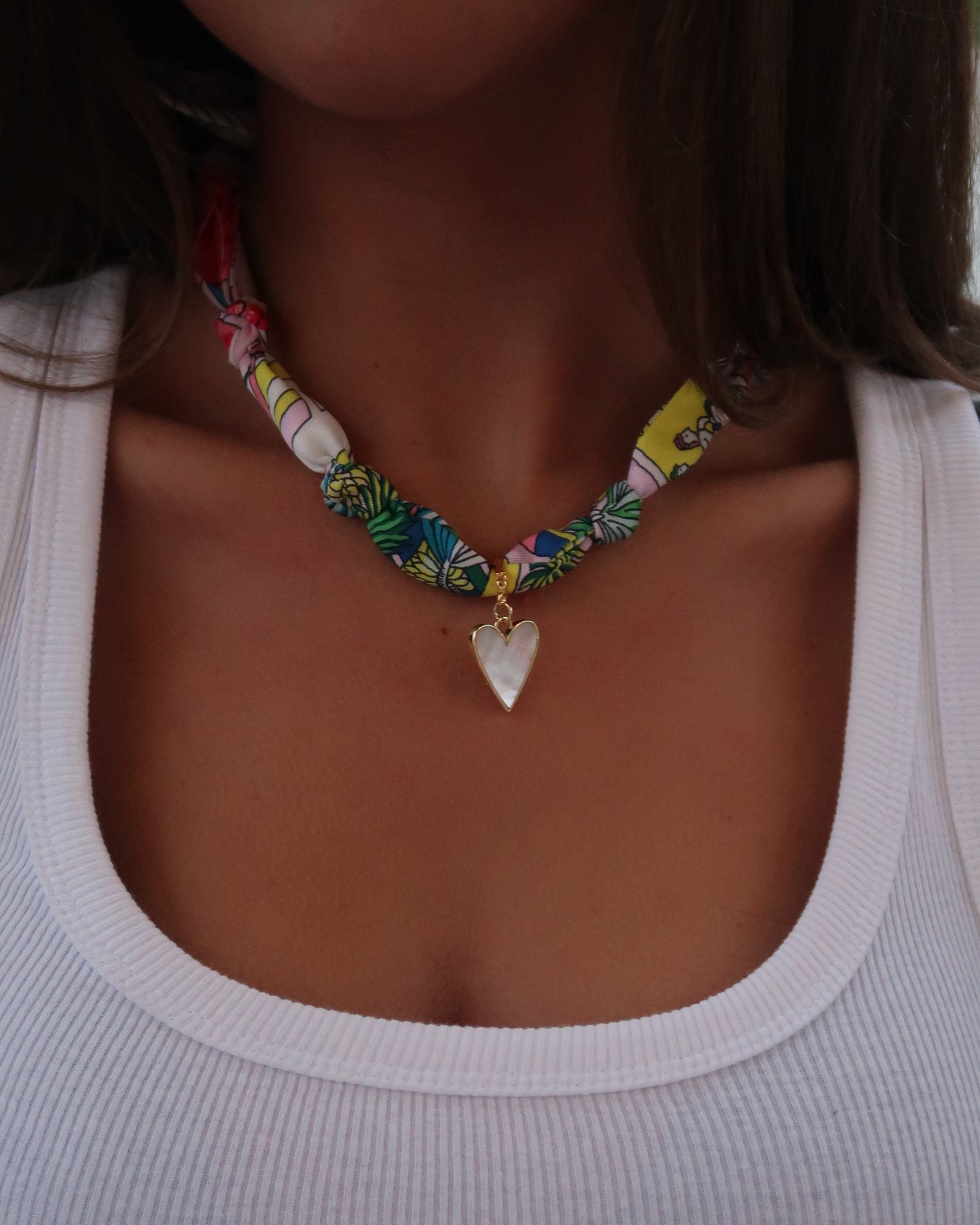 Scarf Charm Necklace | Multi-Color | White Heart