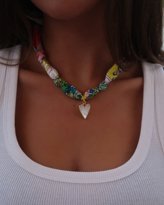 Scarf Charm Necklace | Multi-Color | White Heart