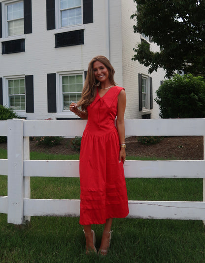 Alice Poplin Midi Dress | Red