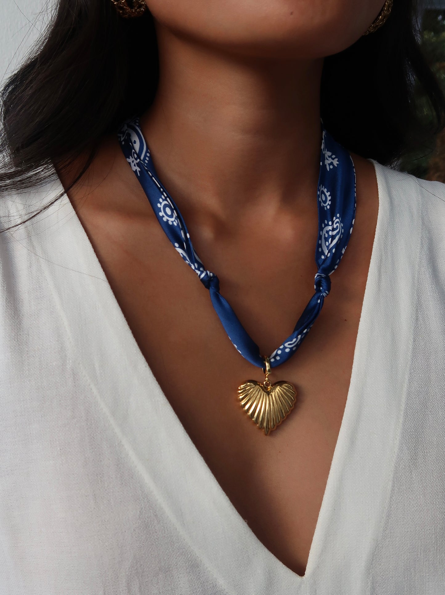 Scarf Charm Necklace | Blue Bandana | Shell Heart
