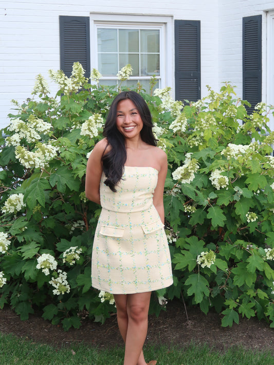 Charlotte Tweed Mini Dress | Butter Yellow