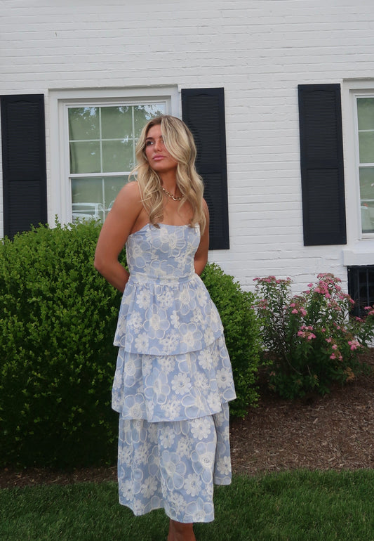 Matilde Blue Tiered Midi Dress