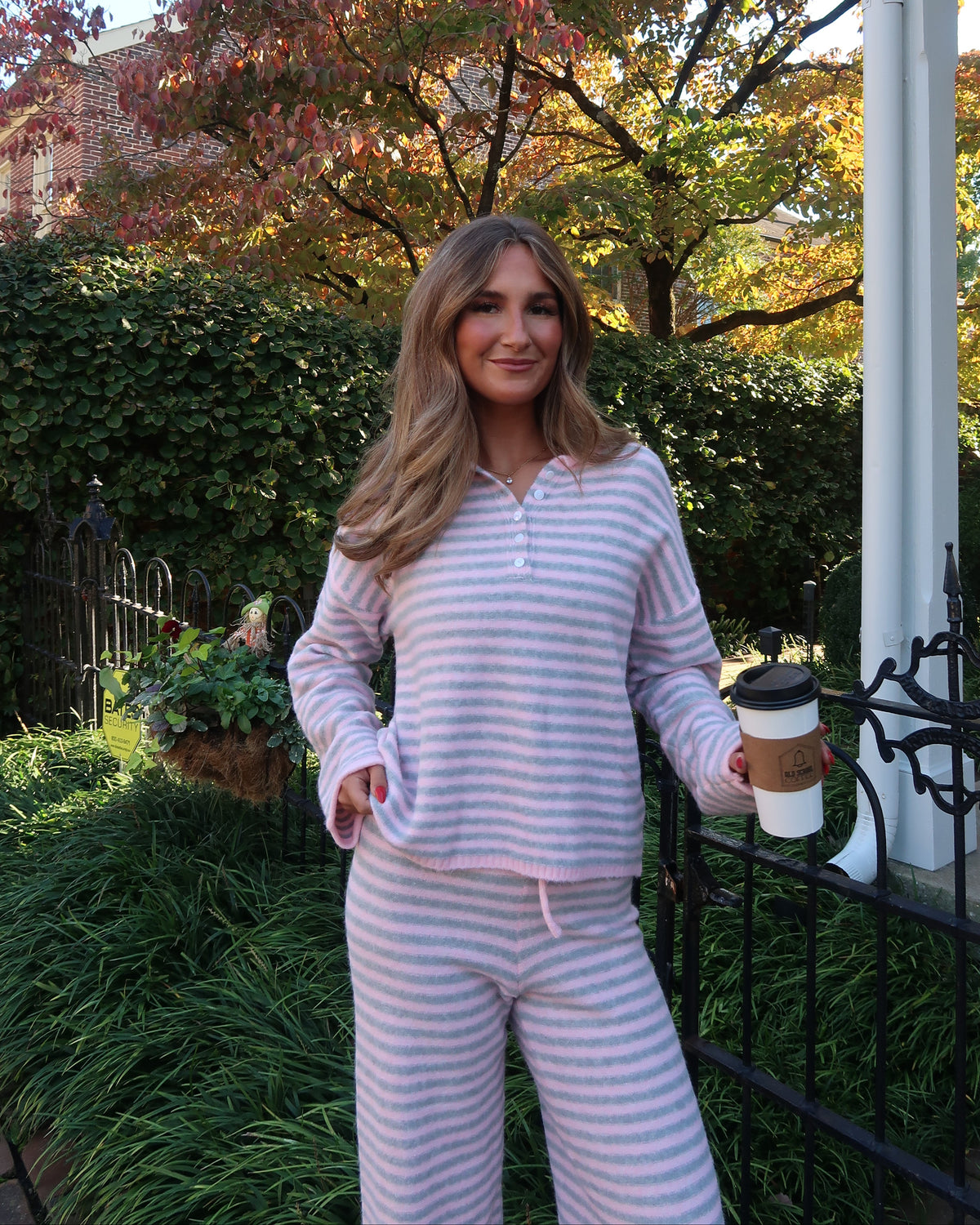 Cloud Knit Stripe Henley | Bubblegum