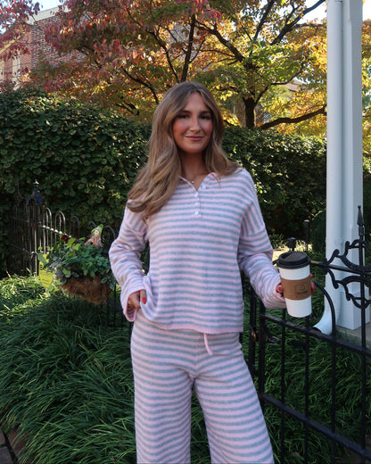 Cloud Knit Stripe Henley | Bubblegum