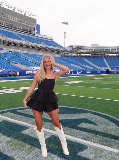 Tailgate Ready Black Ruffle Romper