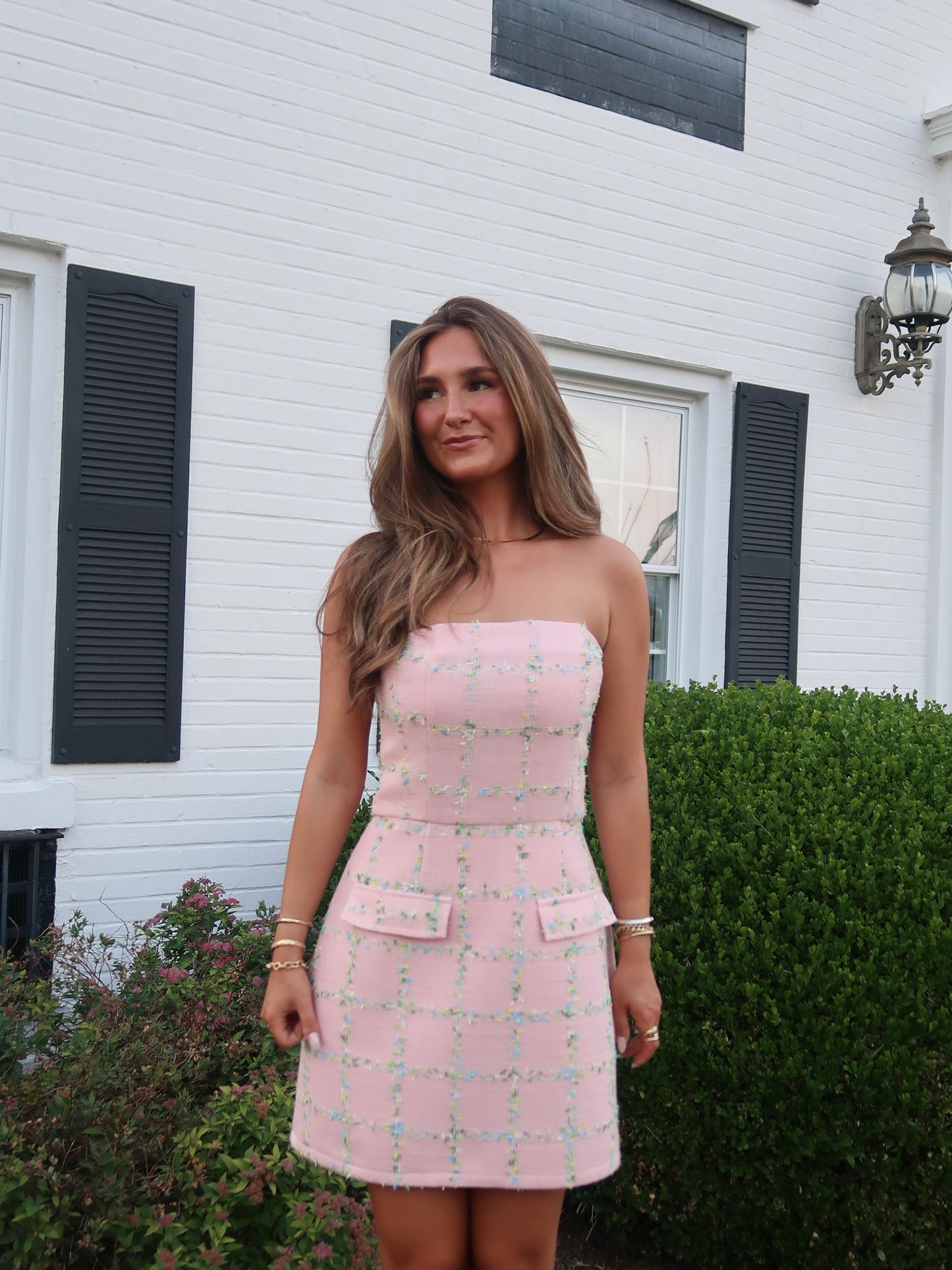 Charlotte Tweed Mini Dress | Pink