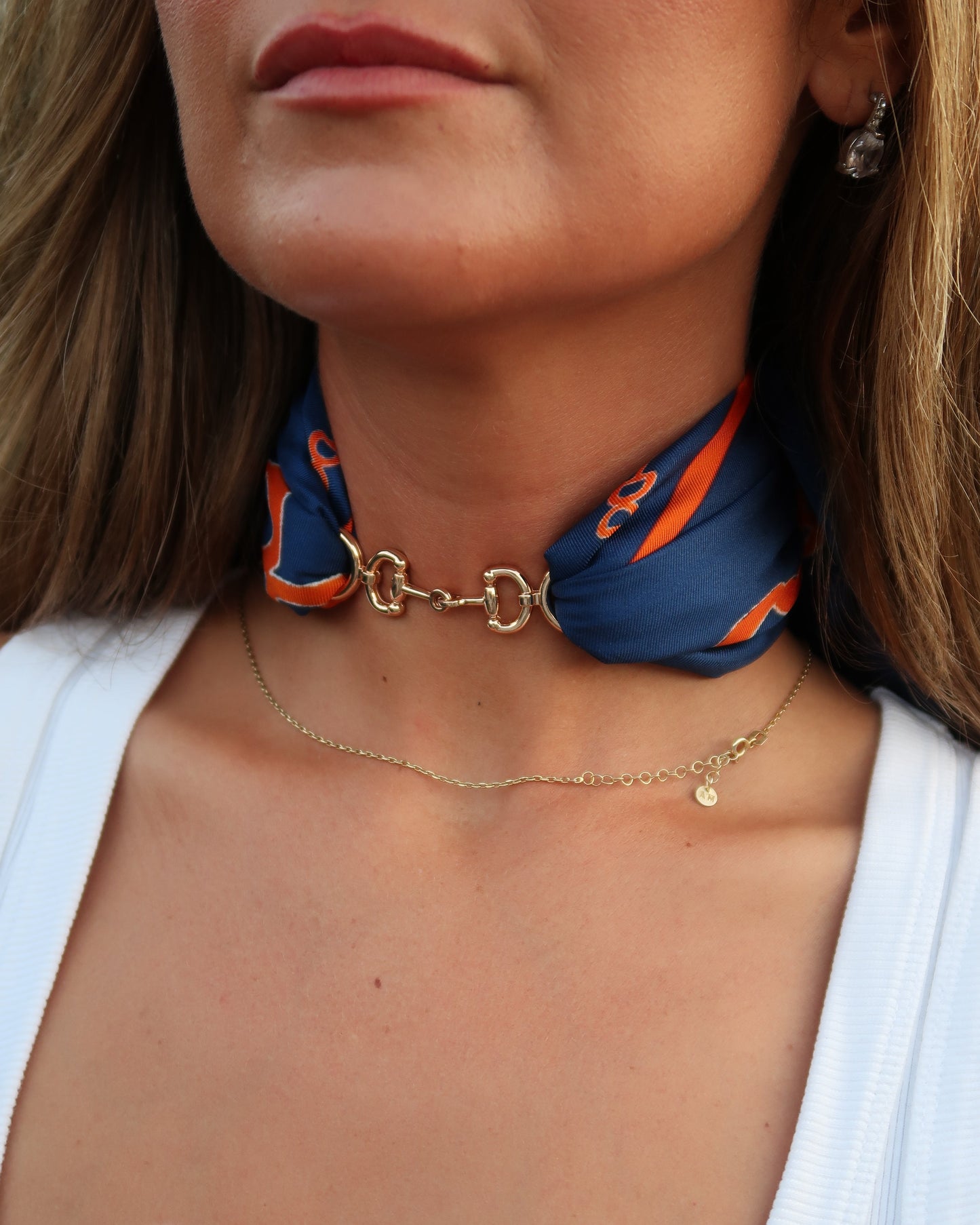 Scarf Necklace | Navy + Orange | Horsebit