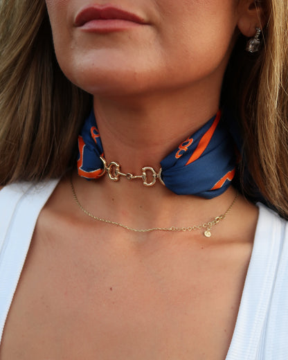 Scarf Necklace | Navy + Orange | Horsebit