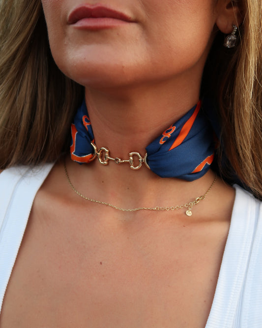 Scarf Necklace | Navy + Orange | Horsebit