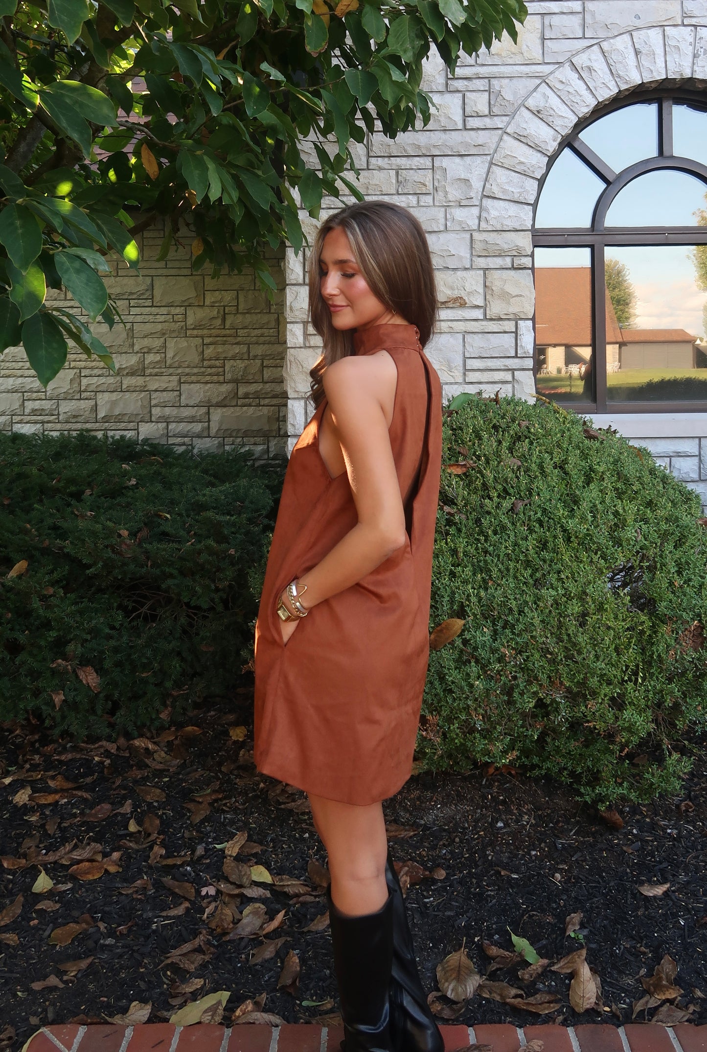 Rhodes Suede Mini Dress | Brown
