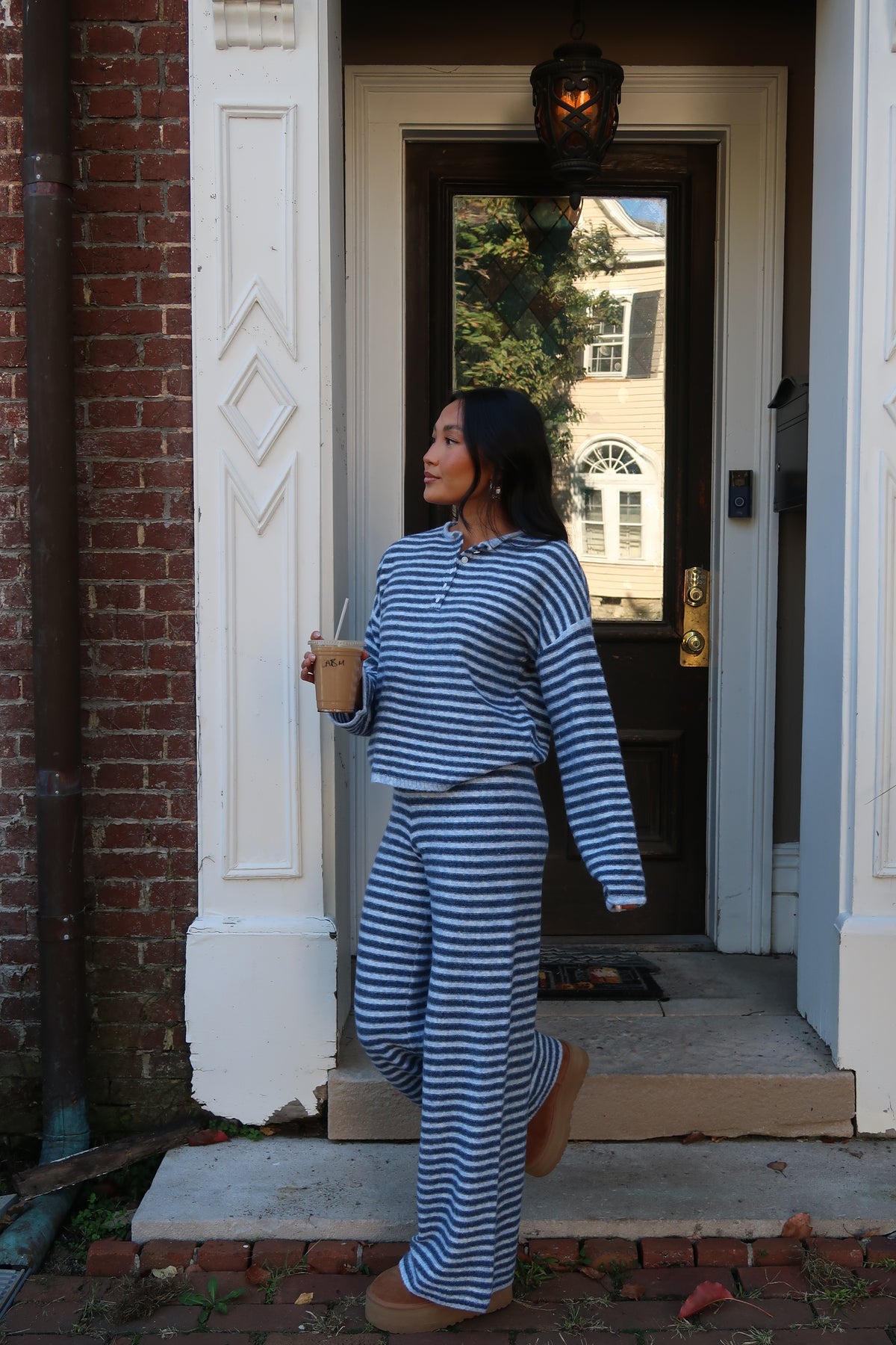 Cloud Knit Stripe Henley | Powder Blue