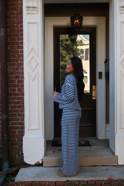Cloud Knit Stripe Henley | Powder Blue