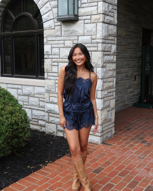 Blair Satin Lace Set | Navy