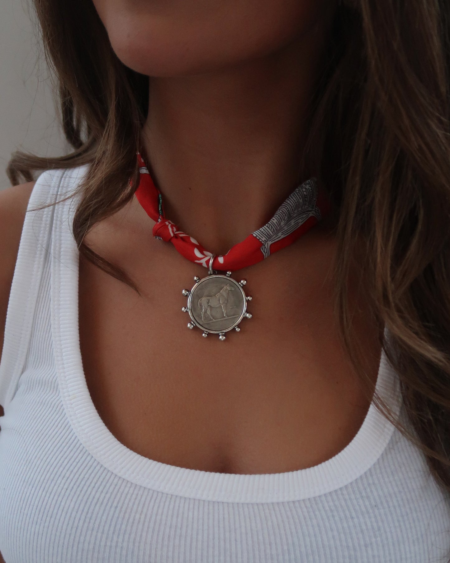 Scarf Charm Necklace | Red | Horse Coin