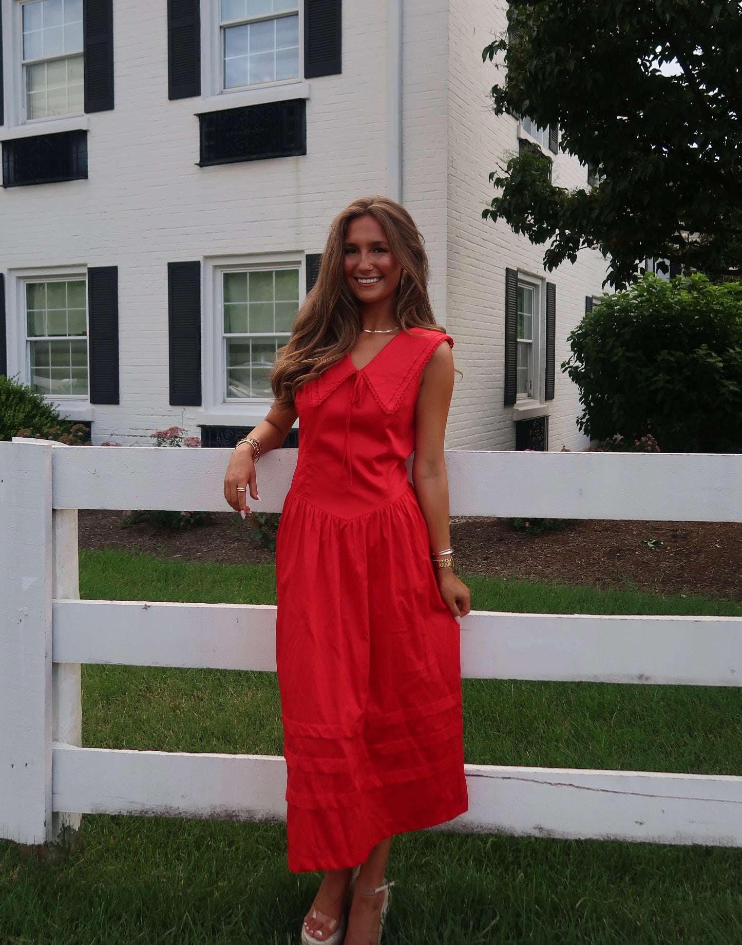 Alice Poplin Midi Dress | Red