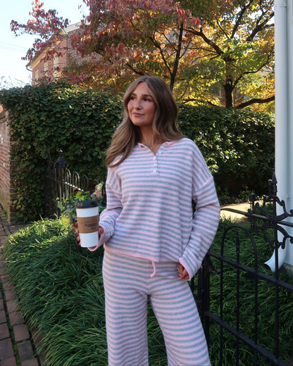 Cloud Knit Stripe Henley | Bubblegum