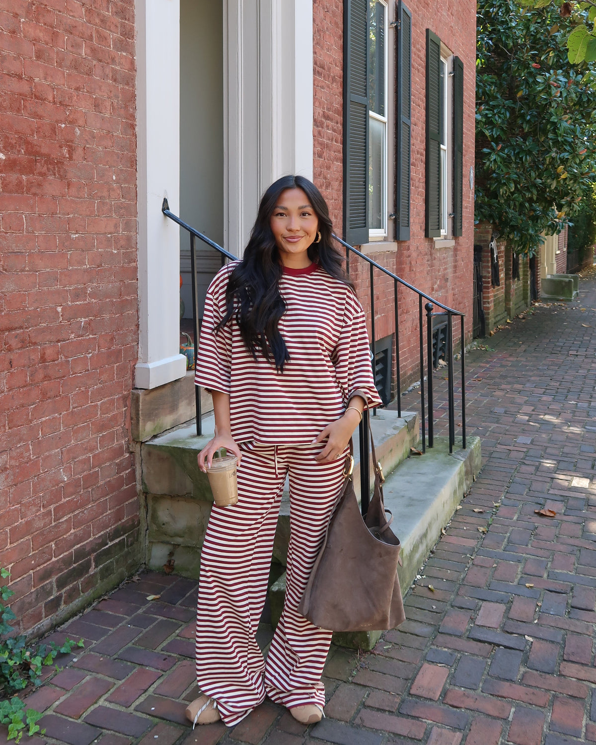 Marlowe Stripe Pants | Burgundy