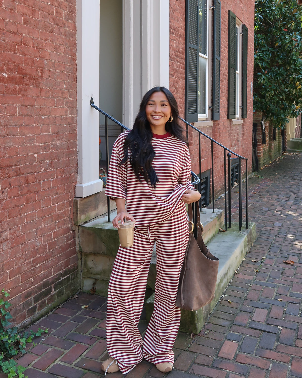 Marlowe Stripe Pants | Burgundy