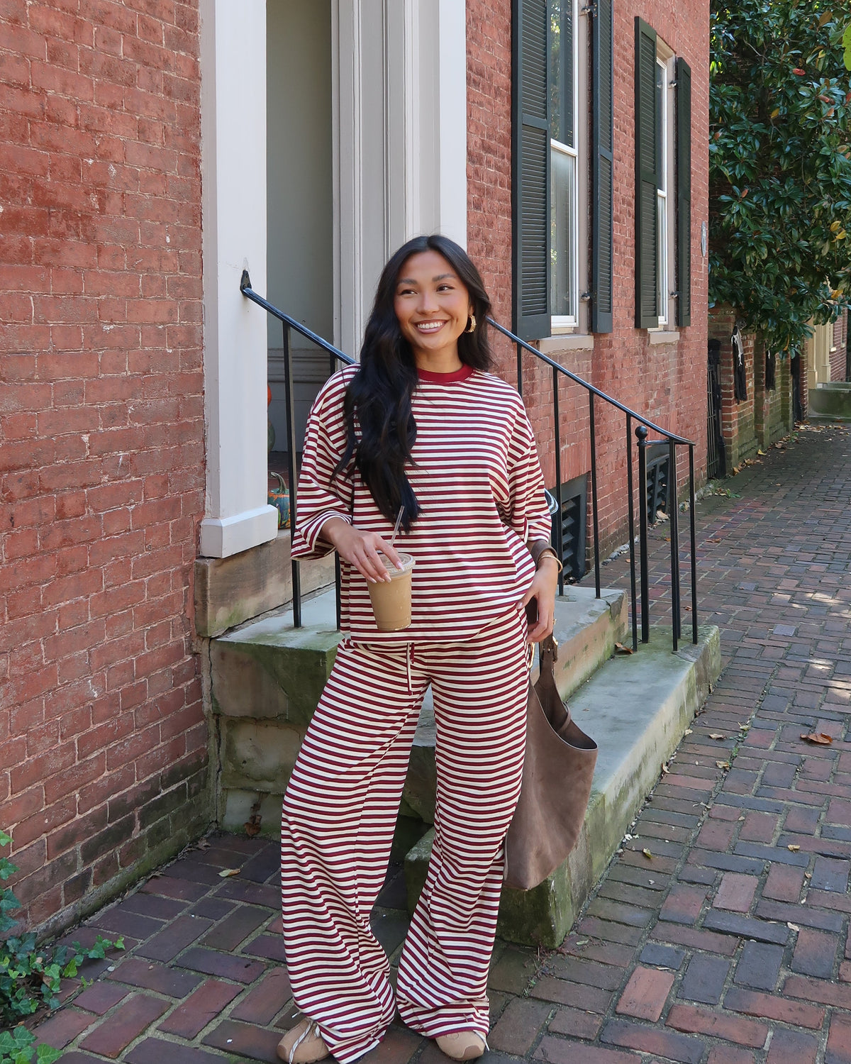 Marlowe Stripe Pants | Burgundy
