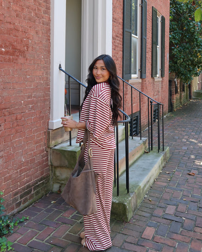 Marlowe Stripe Pants | Burgundy