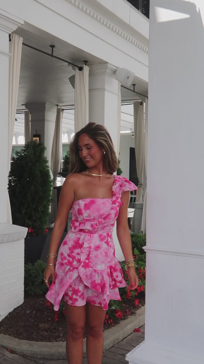 Lucy One Shoulder Pink Floral Dress